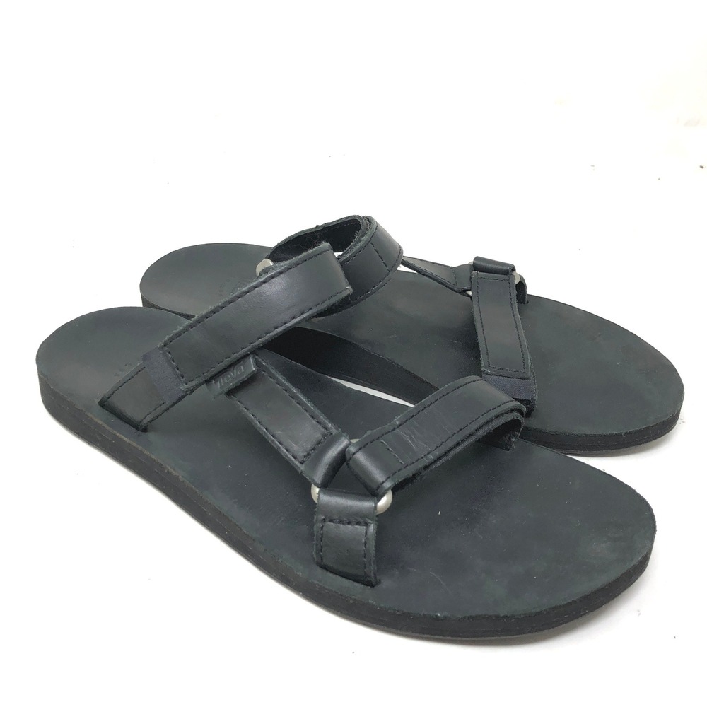 Teva Womens 11 Universal‎ Slide Black Leather Slip On Open Toe Sandals